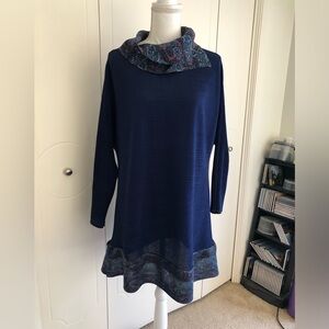 Miyake-style navy blue blouse tunics pleated pleats One Size textured collar